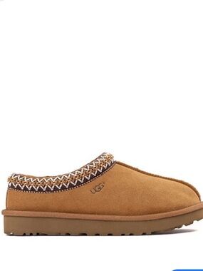 UGG Chestnut Suede Slip-On Loafers with Patterned Trim